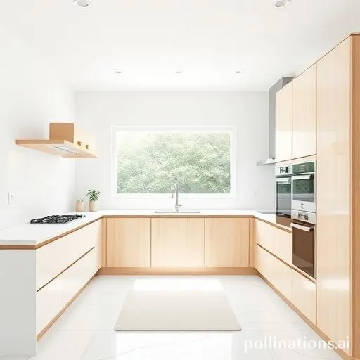 Cuisine minimaliste avec plans de travail dégagés et rangements intégrés