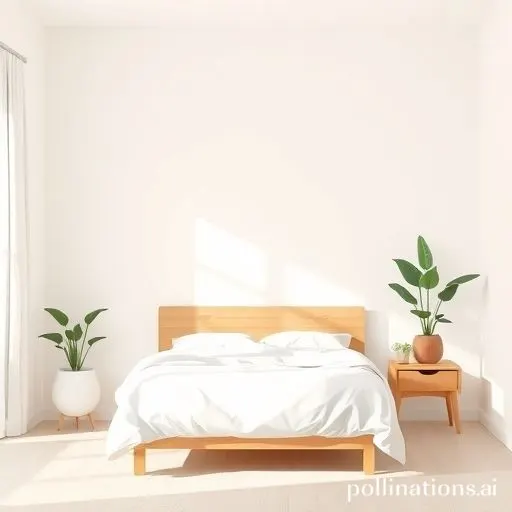 Chambre minimaliste avec lit, étagère et plantes