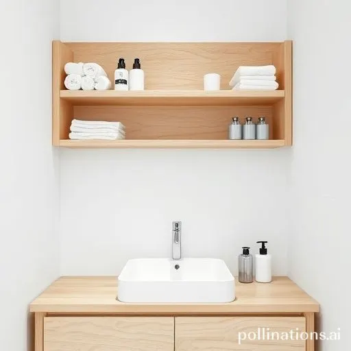 Salle de bain minimaliste avec des produits de toilette bien rangés et des accessoires épurés