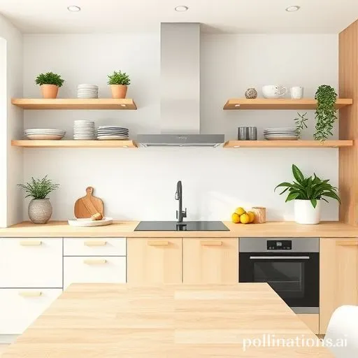 Cuisine minimaliste avec plans de travail dégagés et ustensiles essentiels