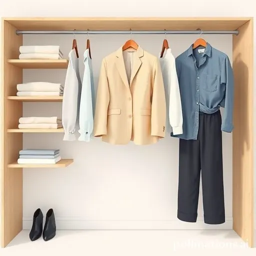 Un dressing minimaliste avec des vêtements soigneusement rangés