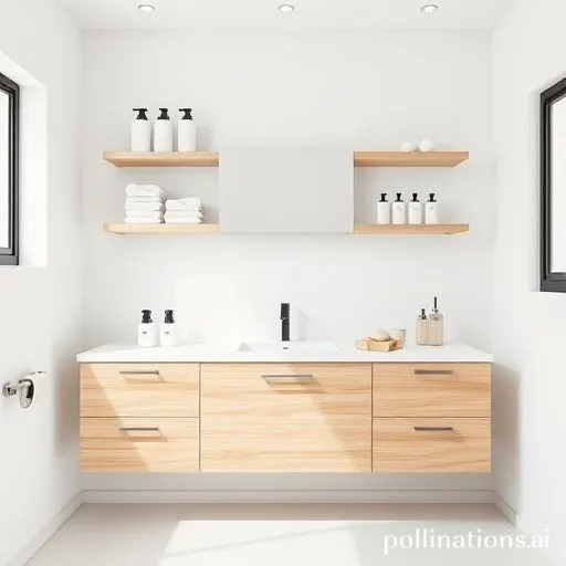 Salle de bain minimaliste avec des produits de toilette essentiels et bien rangés