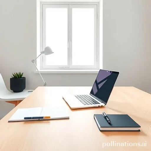 Un bureau épuré avec un ordinateur portable, un carnet et un stylo sur une table en bois clair